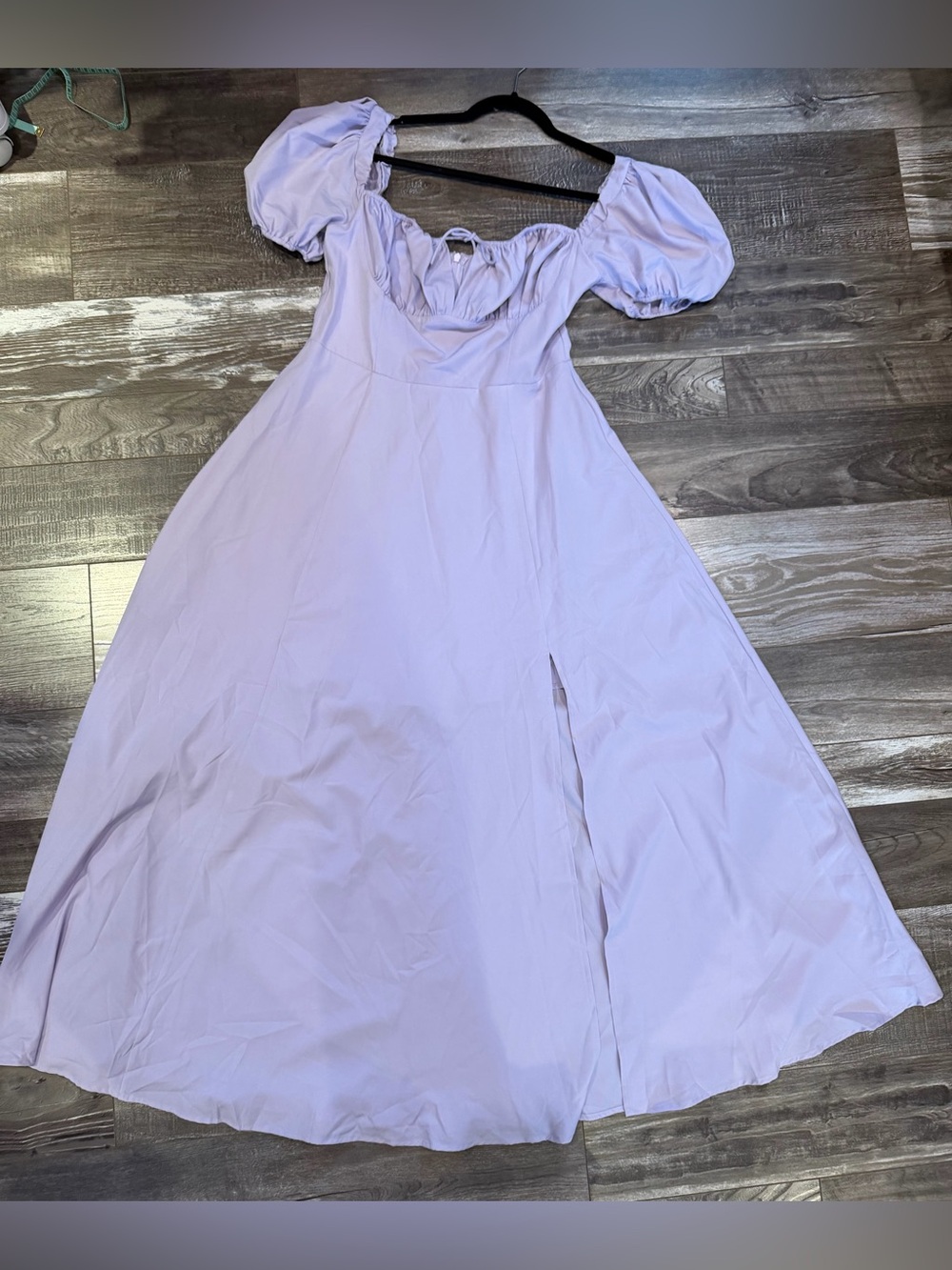 Marthea lavender polyester & elastane midi milkmaid dress with puffy sleeves